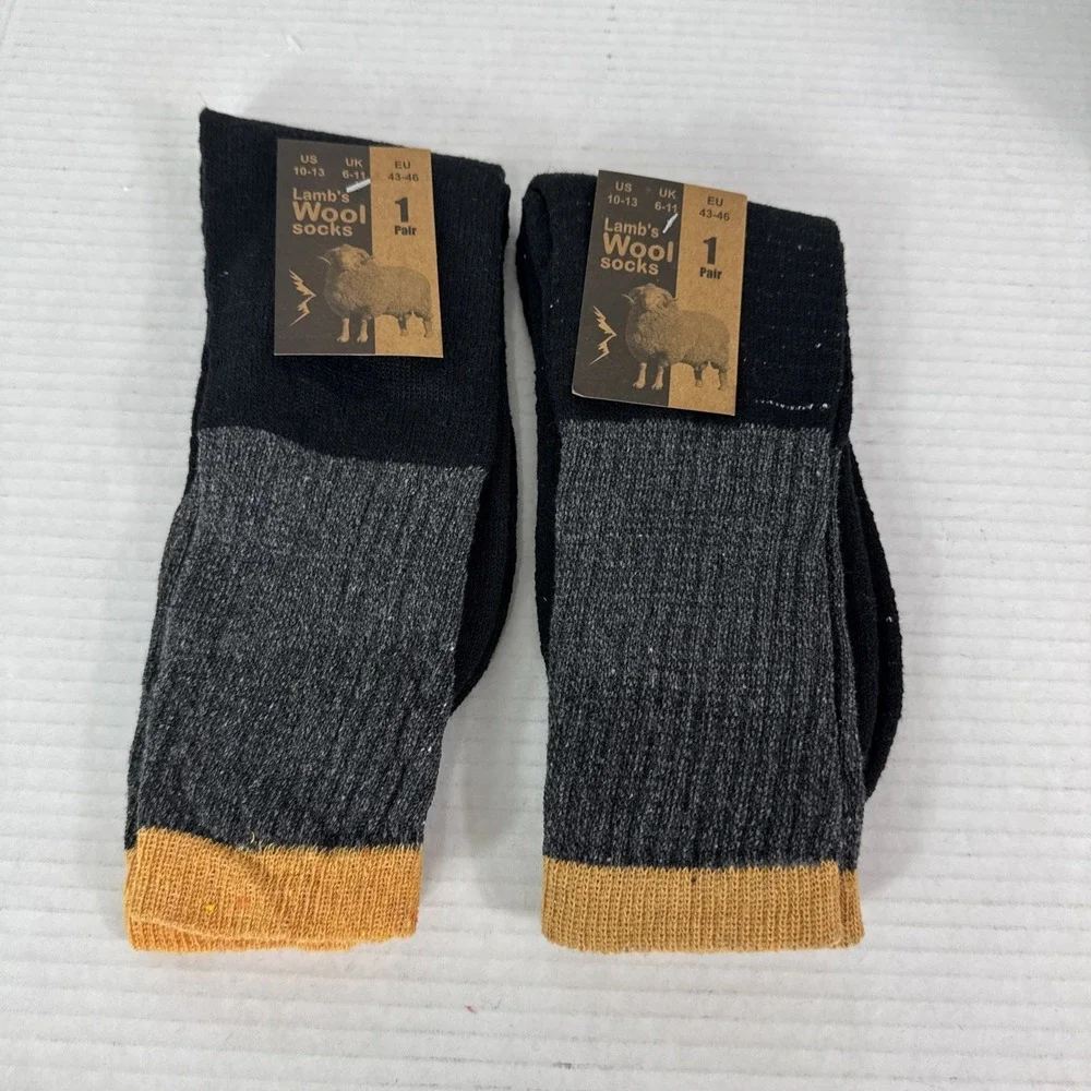 Lamb's Wool Blend Socks NEW Men's US 10-13 Lot of 2 Gray Gold Calf Length 1394
